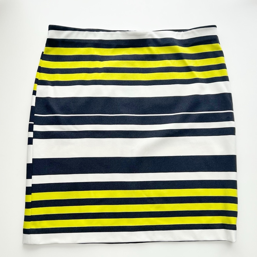 ANN TAYLOR Lime Green, White, Navy Striped Skirt